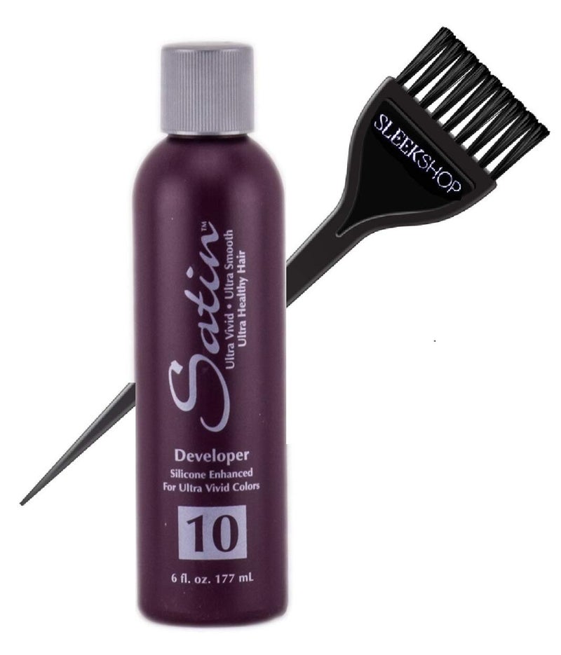 Hair Developer, Silicone Enhancing for Ultra Rich Vivid Colors (w/Sleek Brush) Haircolor Dye Activator, Hydrogen Peroxide (10 Volume / 3% - 6 oz size)