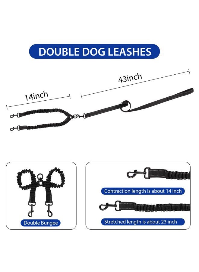 YAODHAOD Double Dog Leash for Two Dogs, 360° Swivel No Tangle with Soft Handle,Shock Absorbing Bungee Reflective Heavy 2 Dog Leashes, Walking & Training Leash Two Dogs Splitter (Black) - Image 5