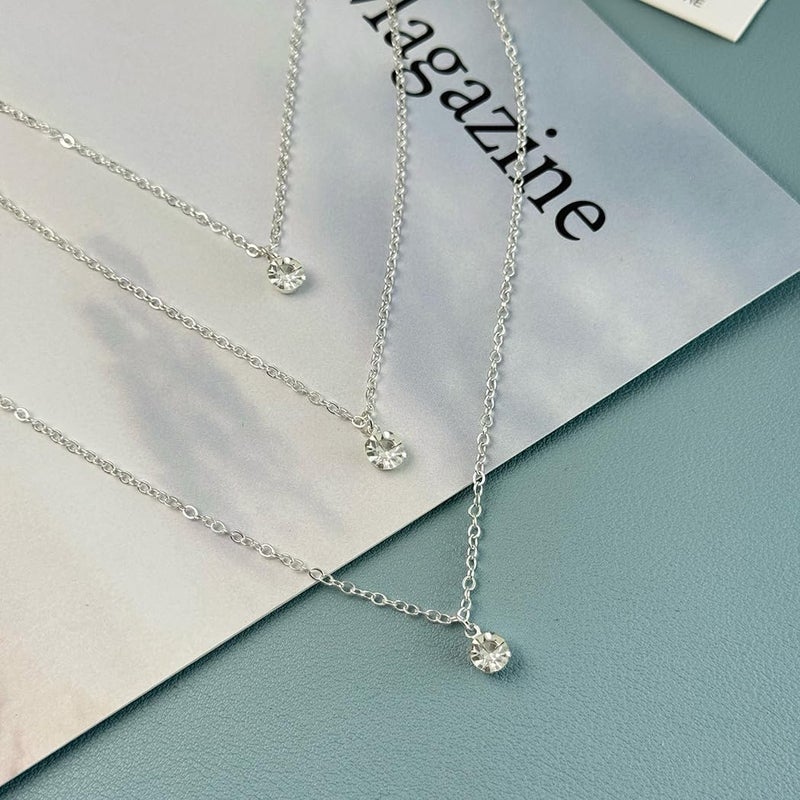 Artmiss Rhinestones Layered Necklace Women Simple Double Multilayer Pendant Necklace for Women (Gold) - Image 2