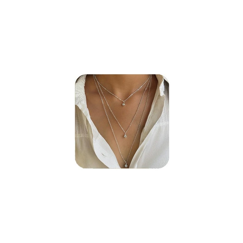 Artmiss Rhinestones Layered Necklace Women Simple Double Multilayer Pendant Necklace for Women (Gold) - Image 1