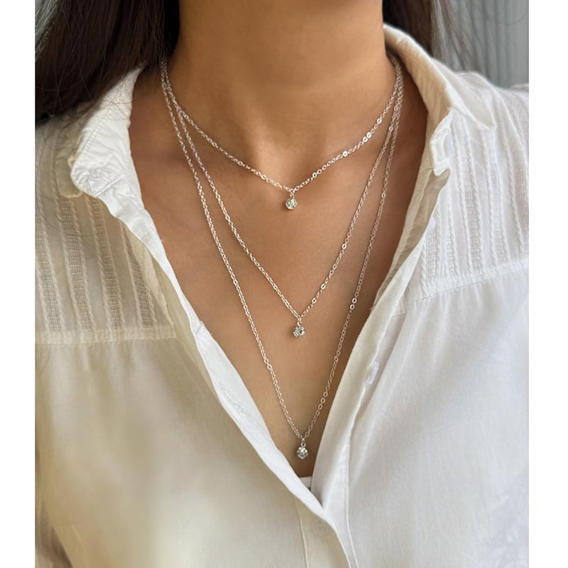 Artmiss Rhinestones Layered Necklace Women Simple Double Multilayer Pendant Necklace for Women (Gold) - Image 3