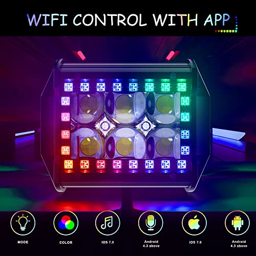 FEELON 4PCS 4" inch LED Spot Work Light Bar with Multi-Color Chasing RGB Halo 16 Solid Colors Over 92 Flashing Modes Offroad Pods Lights LED Driving Lamp Fog Lights with Switch and Wiring Harness - Image 3