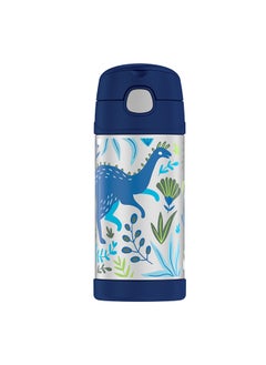 THERMOS Thermos Funtainer Stainless Steel Kids Dino Bottle 355Ml, F40122Dk, Kids Water Bottle With Straw, Insulated Flask, Hydration Bottle With Lid  - Image 1