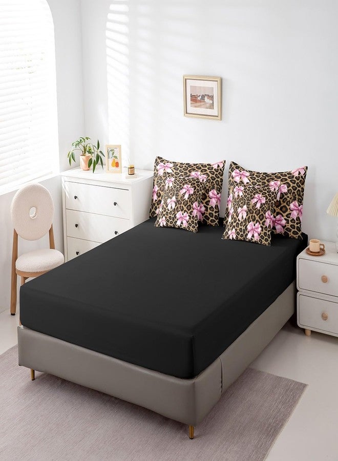Man Fei Manfei Girls Pink Bow Comforter Set 7 PCS,Rustic Leopard Print Bed Set,Safari Animals Skin Bedding Bed in a Bag Soft,Twin (1 Comforter,2 Pillowcase,2 Pillow Covers,1 Flat Sheet,1 Fitted Sheet) - Image 5