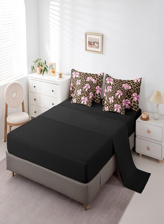 Man Fei Manfei Girls Pink Bow Comforter Set 7 PCS,Rustic Leopard Print Bed Set,Safari Animals Skin Bedding Bed in a Bag Soft,Twin (1 Comforter,2 Pillowcase,2 Pillow Covers,1 Flat Sheet,1 Fitted Sheet) - Image 4
