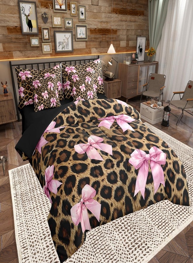 Man Fei Manfei Girls Pink Bow Comforter Set 7 PCS,Rustic Leopard Print Bed Set,Safari Animals Skin Bedding Bed in a Bag Soft,Twin (1 Comforter,2 Pillowcase,2 Pillow Covers,1 Flat Sheet,1 Fitted Sheet) - Image 2