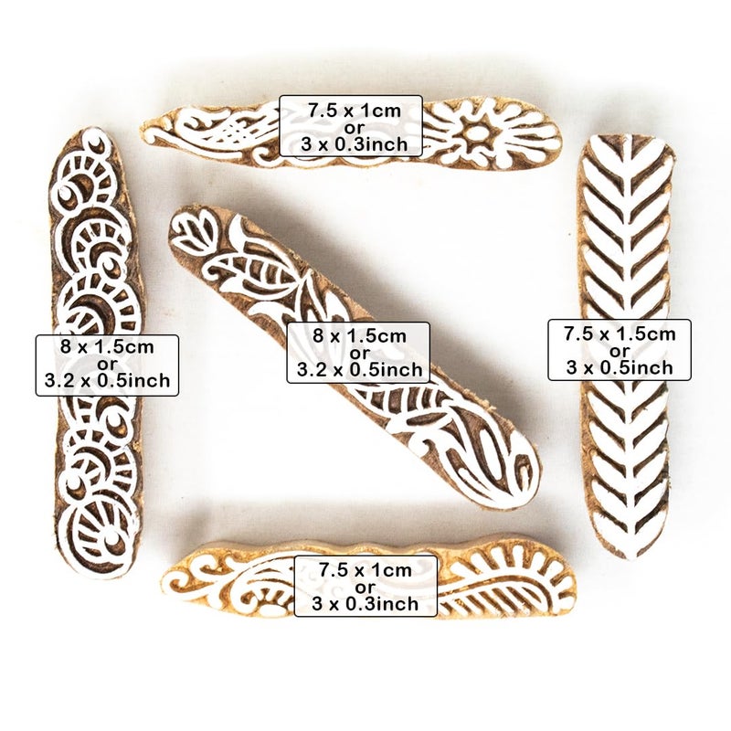 TWOGRAMS | Set of 5 | Wooden Stamp Block, Printing Stamp Design Set | Block for Printing Saree Border | Dresses, Craft Card Making, Scrapbook, Clay Pottery - Image 4