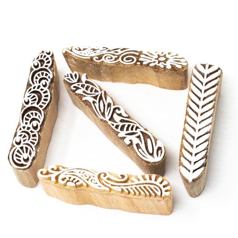 TWOGRAMS | Set of 5 | Wooden Stamp Block, Printing Stamp Design Set | Block for Printing Saree Border | Dresses, Craft Card Making, Scrapbook, Clay Pottery - Image 2