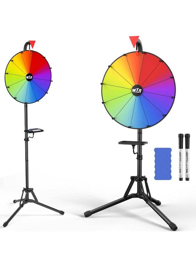 ORWOD 16 Inch Prize Wheel Spinning Wheel with Folding Tripod Height Adjustable Wheel Spinner 12 Color Slots Raffle Wheel with 2 Dry Erase Markers Eraser for Carnival Fortune Spinning Game - Image 1
