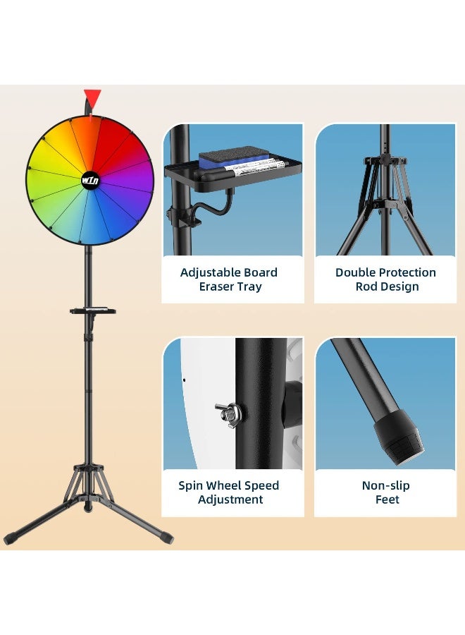 ORWOD 16 Inch Prize Wheel Spinning Wheel with Folding Tripod Height Adjustable Wheel Spinner 12 Color Slots Raffle Wheel with 2 Dry Erase Markers Eraser for Carnival Fortune Spinning Game - Image 2