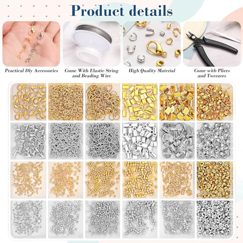 Thrilez 2384Pcs Crimp Beads Supplies for Jewelry Making, Including Crimp Bead Covers, Crimp Tubes, Bracelet Clasps and Closures, Crimp Ends, Jump Rings, Crimping Pliers and Beading Wire for Bracelets Making - Image 4
