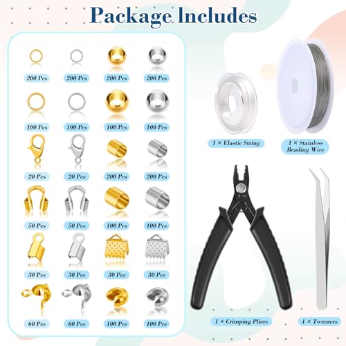 Thrilez 2384Pcs Crimp Beads Supplies for Jewelry Making, Including Crimp Bead Covers, Crimp Tubes, Bracelet Clasps and Closures, Crimp Ends, Jump Rings, Crimping Pliers and Beading Wire for Bracelets Making - Image 2