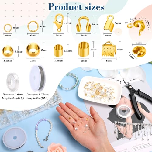 Thrilez 2384Pcs Crimp Beads Supplies for Jewelry Making, Including Crimp Bead Covers, Crimp Tubes, Bracelet Clasps and Closures, Crimp Ends, Jump Rings, Crimping Pliers and Beading Wire for Bracelets Making - Image 3