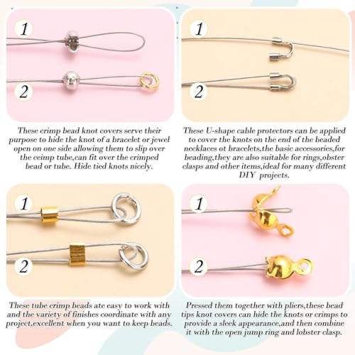 Thrilez 2384Pcs Crimp Beads Supplies for Jewelry Making, Including Crimp Bead Covers, Crimp Tubes, Bracelet Clasps and Closures, Crimp Ends, Jump Rings, Crimping Pliers and Beading Wire for Bracelets Making - Image 5