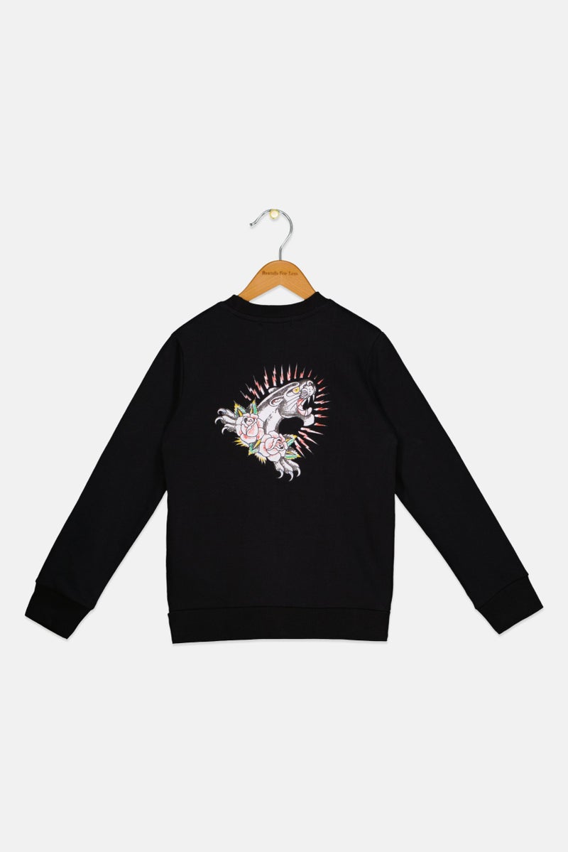 Ed Hardy Kids Boy Crew Neck Long Sleeve Embroidered Logo Sweatshirts, Black - Image 2