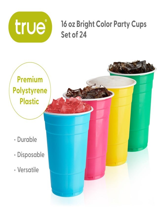 True Party Plastic Cups, Disposable Cup for Beers, Cocktails, Sodas, Water, Beverages, Smoothies, Iced Tea, Juices, 16 oz, Set of 24, Multicolor - Image 2