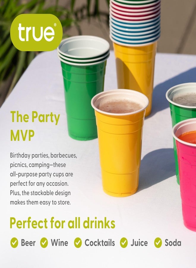 True Party Plastic Cups, Disposable Cup for Beers, Cocktails, Sodas, Water, Beverages, Smoothies, Iced Tea, Juices, 16 oz, Set of 24, Multicolor - Image 4