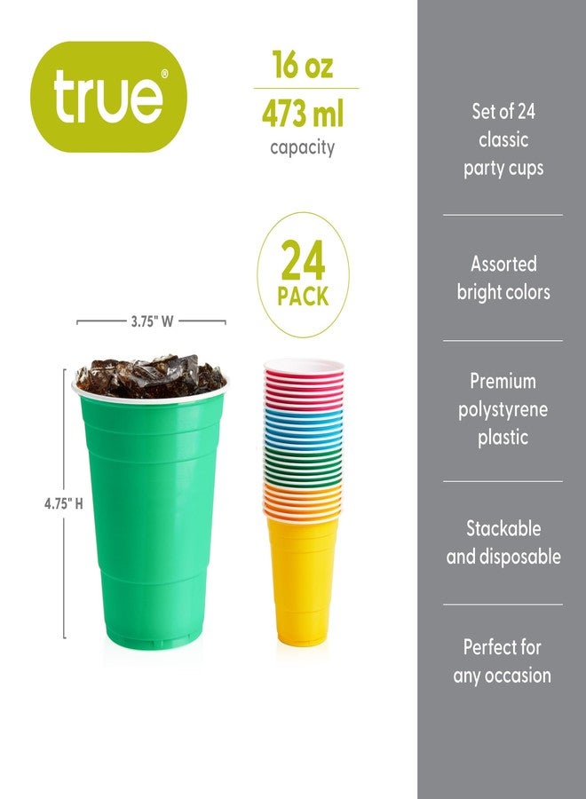 True Party Plastic Cups, Disposable Cup for Beers, Cocktails, Sodas, Water, Beverages, Smoothies, Iced Tea, Juices, 16 oz, Set of 24, Multicolor - Image 3