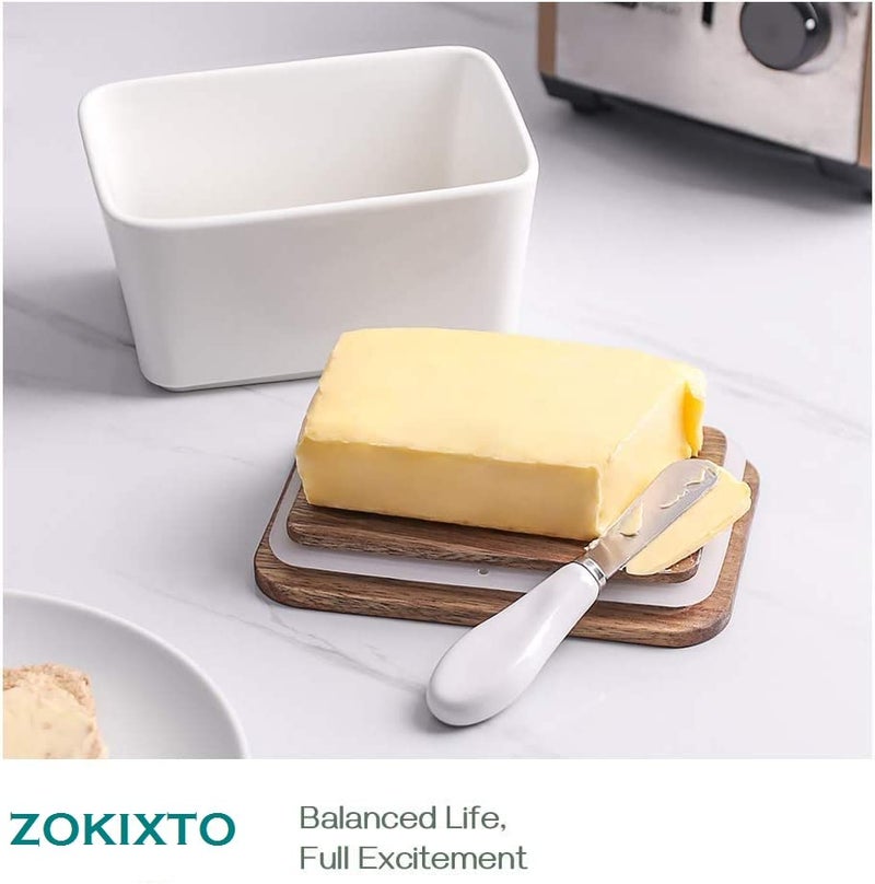 ZOKIXTO ZOKIXTO Large Butter Dish with Lid Ceramics Butter Keeper Container with Knife and High- Quality Silicone Sealing Butter Dishes with Covers Good Kitchen Gift White  - Image 4
