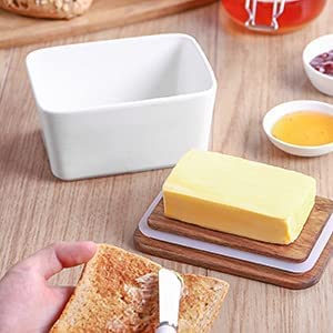 ZOKIXTO ZOKIXTO Large Butter Dish with Lid Ceramics Butter Keeper Container with Knife and High- Quality Silicone Sealing Butter Dishes with Covers Good Kitchen Gift White  - Image 3