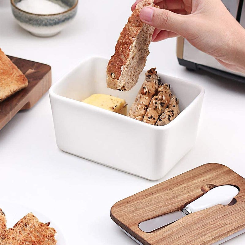 ZOKIXTO ZOKIXTO Large Butter Dish with Lid Ceramics Butter Keeper Container with Knife and High- Quality Silicone Sealing Butter Dishes with Covers Good Kitchen Gift White  - Image 5