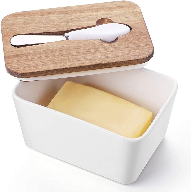 ZOKIXTO ZOKIXTO Large Butter Dish with Lid Ceramics Butter Keeper Container with Knife and High- Quality Silicone Sealing Butter Dishes with Covers Good Kitchen Gift White  - Image 1