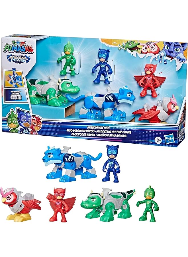 بي جيه ماسكس مجموعة لعبة أنيمال باور هيرو ثلاثية أنيمال للأطفال من عمر 3 سنوات فما فوق، مكونة من 3 شخصيات متحركة و3 سيارات - Image 1