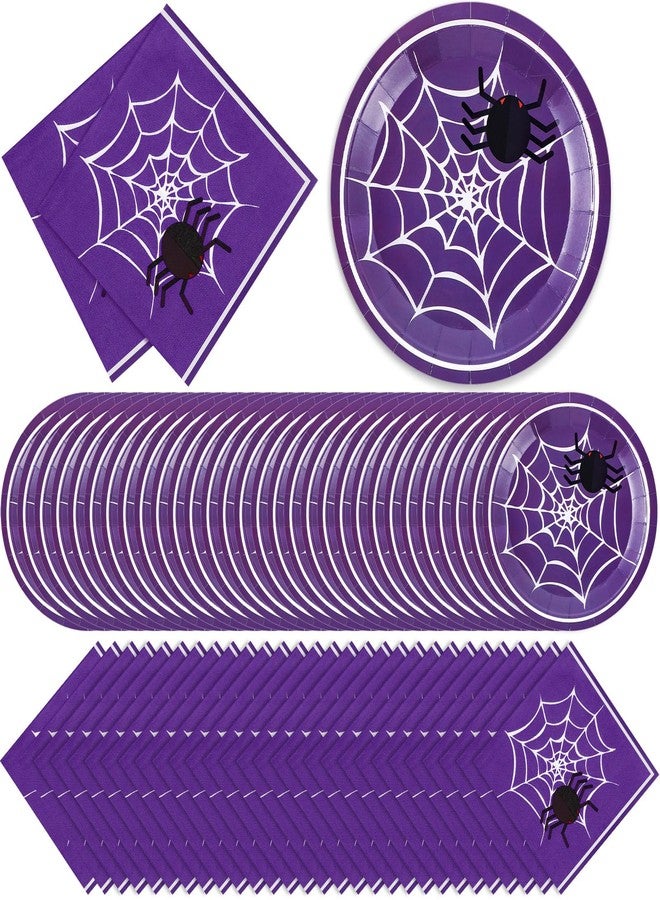 Zhehao 120 Pcs Halloween Disposable Paper Plates and Napkins Bulk Halloween Party Decorations Spiderweb Party Paper Plates Napkins for Birthday Party Favors - Image 1