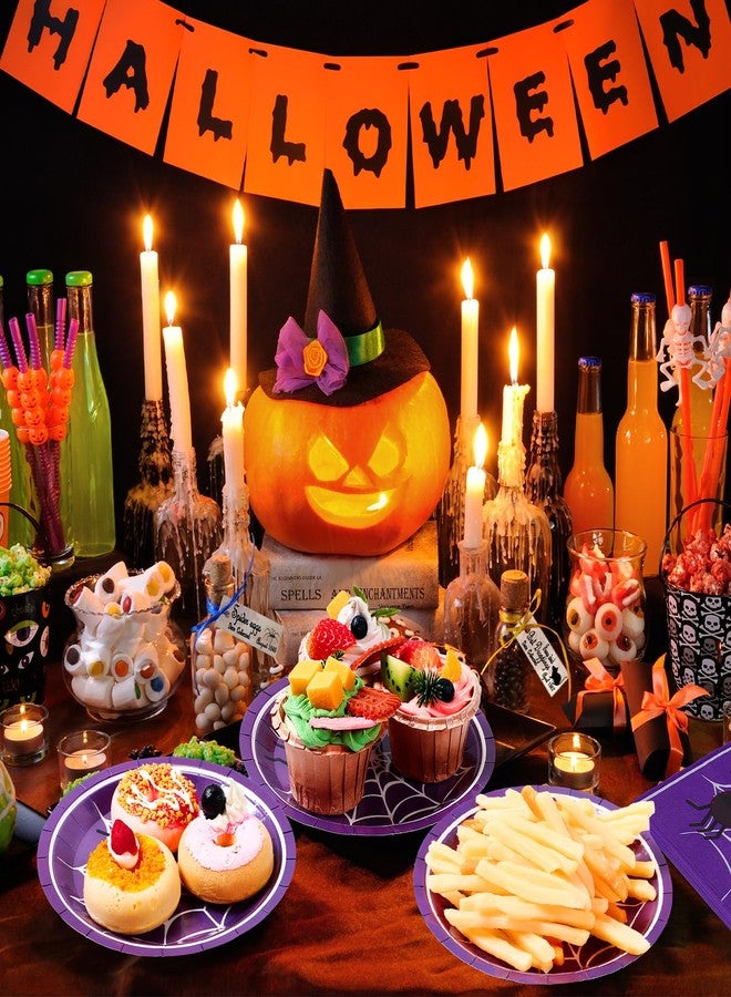 Zhehao 120 Pcs Halloween Disposable Paper Plates and Napkins Bulk Halloween Party Decorations Spiderweb Party Paper Plates Napkins for Birthday Party Favors - Image 5