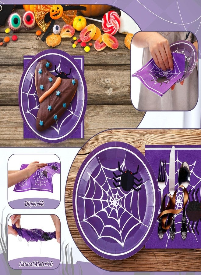 Zhehao 120 Pcs Halloween Disposable Paper Plates and Napkins Bulk Halloween Party Decorations Spiderweb Party Paper Plates Napkins for Birthday Party Favors - Image 4