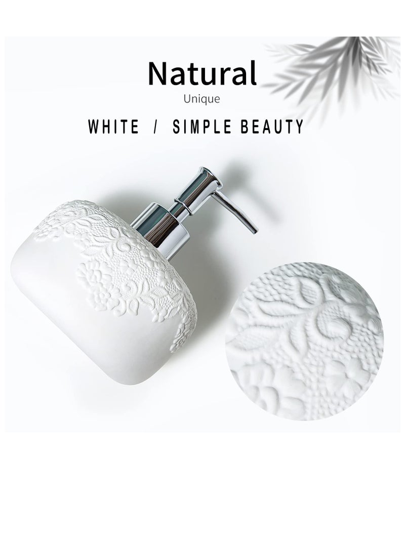 موزع لوشن مرطب وجل الاستحمام، موزع صابون من السيراميك الأبيض، تصميم منقوش، مناسب لأسطح الحمام والمطبخ، يحمل الصابون وسائل غسل الأطباق والشامبو - Image 5