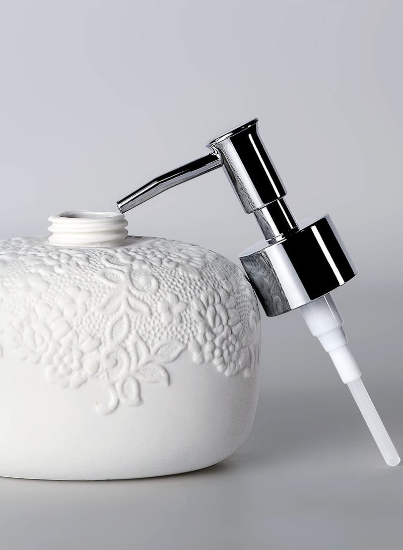 موزع لوشن مرطب وجل الاستحمام، موزع صابون من السيراميك الأبيض، تصميم منقوش، مناسب لأسطح الحمام والمطبخ، يحمل الصابون وسائل غسل الأطباق والشامبو - Image 4