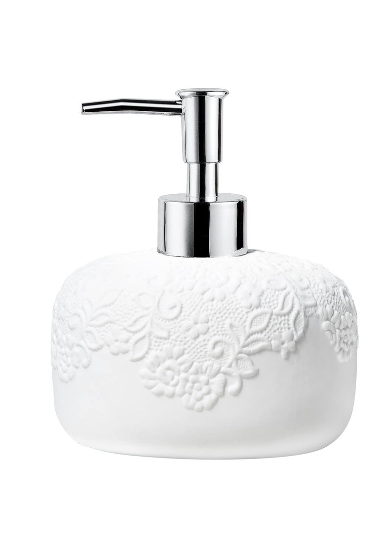 موزع لوشن مرطب وجل الاستحمام، موزع صابون من السيراميك الأبيض، تصميم منقوش، مناسب لأسطح الحمام والمطبخ، يحمل الصابون وسائل غسل الأطباق والشامبو - Image 1