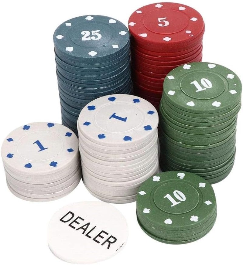 Toyshine طقم 100 قطعة من رقائق البوكر مع صندوق تخزين وزر موزع للعبة البوكر العائلية للعملات للبالغين والأطفال (متعدد الألوان) - Image 2