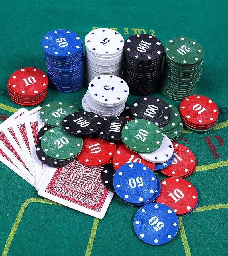 Toyshine طقم 100 قطعة من رقائق البوكر مع صندوق تخزين وزر موزع للعبة البوكر العائلية للعملات للبالغين والأطفال (متعدد الألوان) - Image 5
