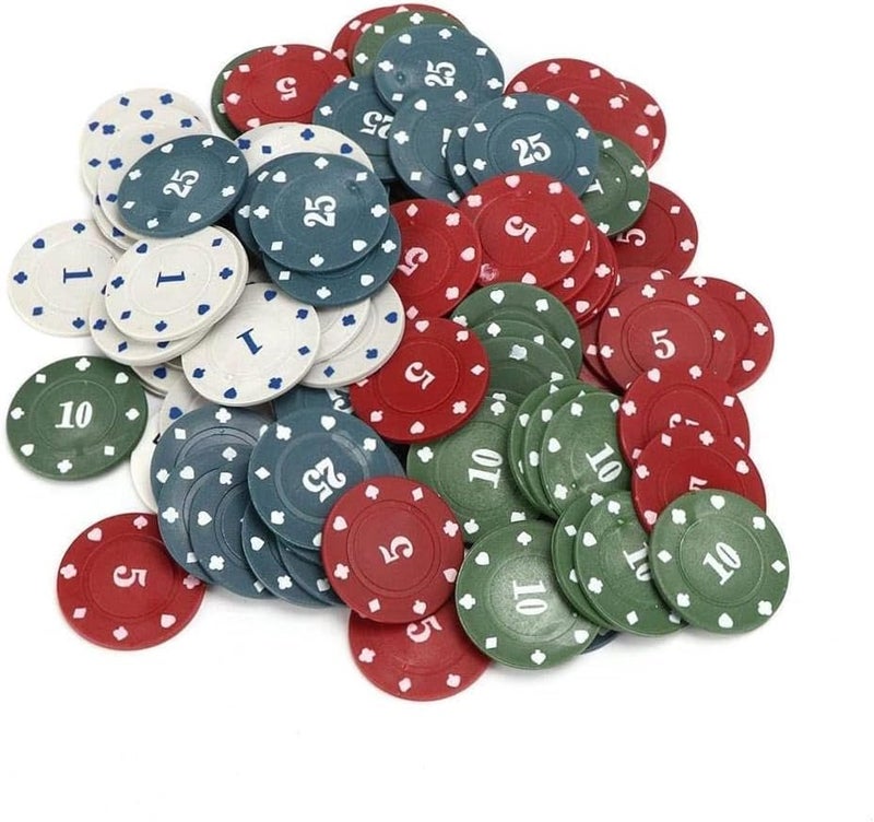 Toyshine طقم 100 قطعة من رقائق البوكر مع صندوق تخزين وزر موزع للعبة البوكر العائلية للعملات للبالغين والأطفال (متعدد الألوان) - Image 3