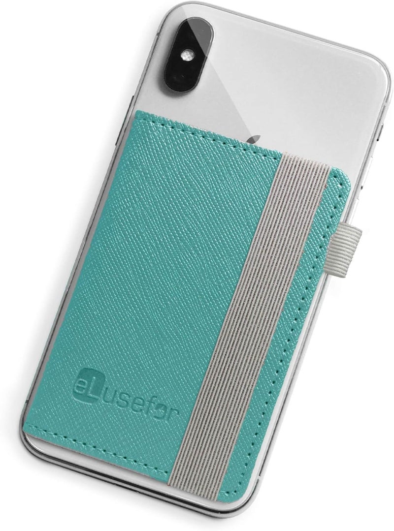 eLusefor Stick-On Phone Wallet for Back of iPhone or Android Case | 6 Sleeve Credit Card Holder - Pocket for Cards, Money & ID - Built-in Stand - Waterproof Material - Travel, Work & Life-Proof - Turquoise - Image 1