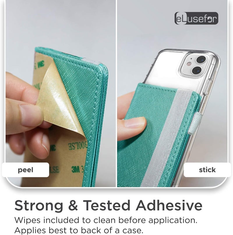 eLusefor Stick-On Phone Wallet for Back of iPhone or Android Case | 6 Sleeve Credit Card Holder - Pocket for Cards, Money & ID - Built-in Stand - Waterproof Material - Travel, Work & Life-Proof - Turquoise - Image 3