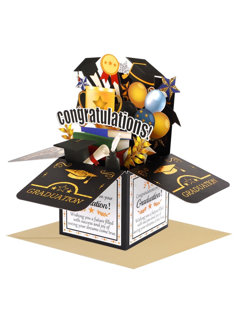 SOLARAE 3D Graduation Pop-Up Card with Envelope - Congratulations Greeting Card for Graduates - Perfect Notecard for Celebrating Achievements - Image 1