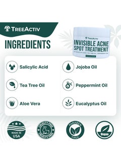 TreeActiv Invisible Salicylic Acid Cystic Acne Treatment For Face Original Formula, 0.5 Fl Oz, Acne Face Cream, Acne Spot Treatment For Face & Body, Acne Clearing Cream Moisturizer For Teens & Adults 