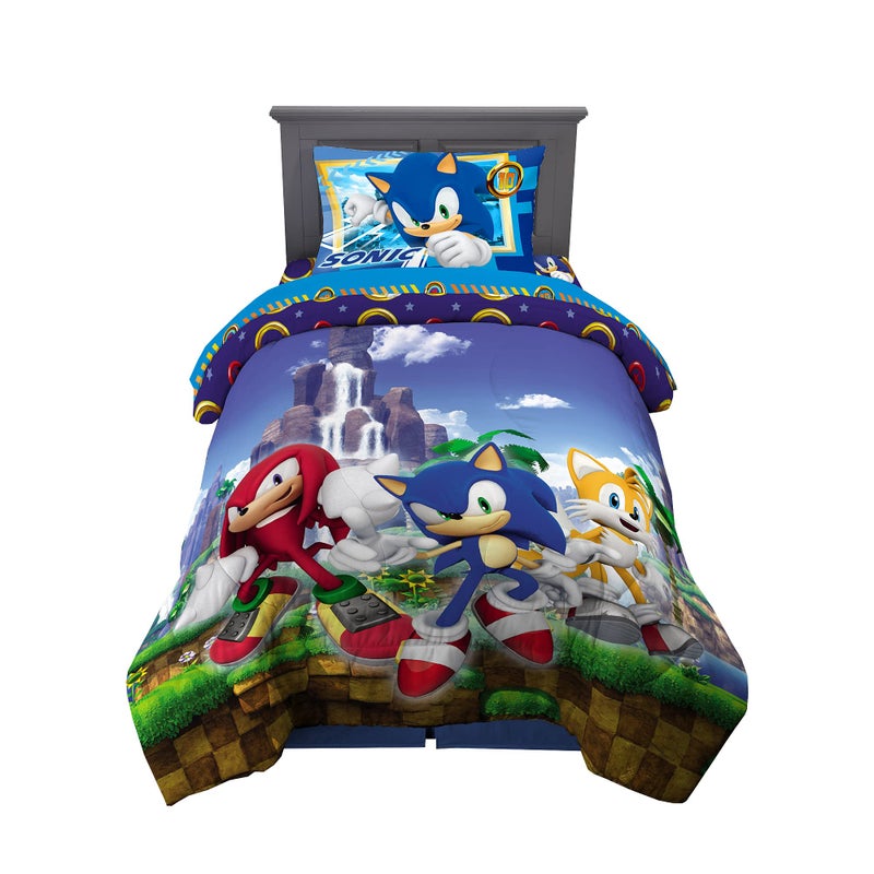 Franco Kids Bedding Super Soft Comforter and Sheet Set, 4 Piece Twin Size, Sonic The Hedgehog, Anime - Image 1