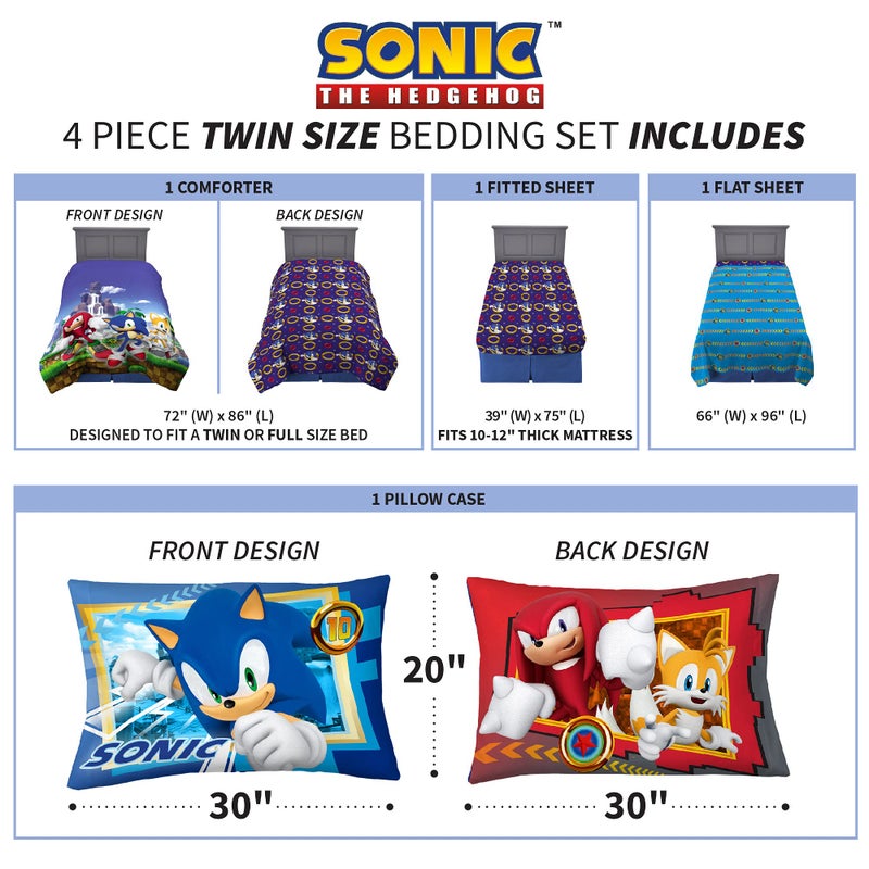 Franco Kids Bedding Super Soft Comforter and Sheet Set, 4 Piece Twin Size, Sonic The Hedgehog, Anime - Image 3