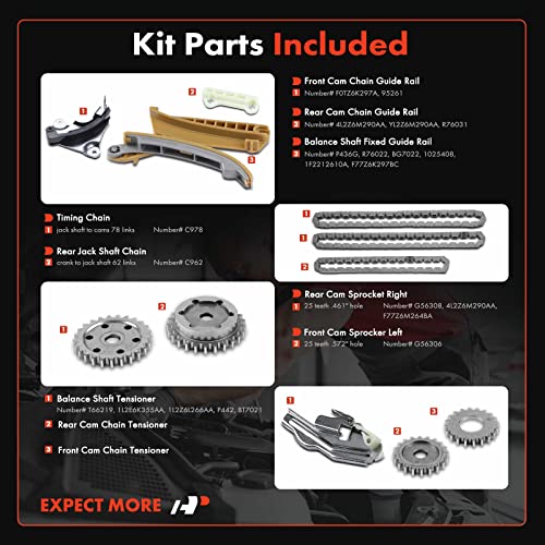 A-Premium 17PCS Engine Timing Chain Kit W/Tensioner & Guide [SOHC, 6Cyl 4.0L] Compatible with Ford, Mercury, Mazda - Explorer 97-10, Explorer Sport Trac, Ranger 01-10, B4000 01-10, Mountaineer 98-10 - Image 2