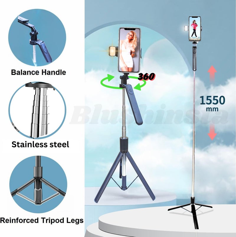 Blushinsta S64S Selfie Stick with Tripod and Remote Control - 360° Rotation, Full Stability, Compact Design, Compatible with Android Smartphones - Image 4