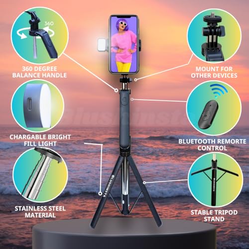 Blushinsta S64S Selfie Stick with Tripod and Remote Control - 360° Rotation, Full Stability, Compact Design, Compatible with Android Smartphones - Image 3