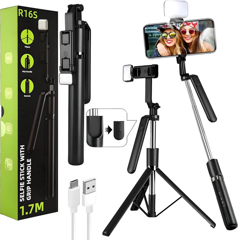 Blushinsta S64S Selfie Stick with Tripod and Remote Control - 360° Rotation, Full Stability, Compact Design, Compatible with Android Smartphones - Image 1