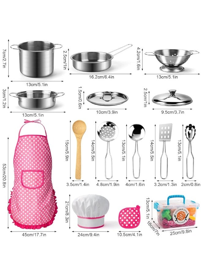 Tigerhu 26PCS Play Kitchen Accessories, Kitchen Pretend Play Cooking Toys w/ Stainless Steel Cookware, Apron & Chef Hat,Pots and Pans Set, Cutting Foods, Great Learning Gifts for Toddler & Boys Girls - Image 2