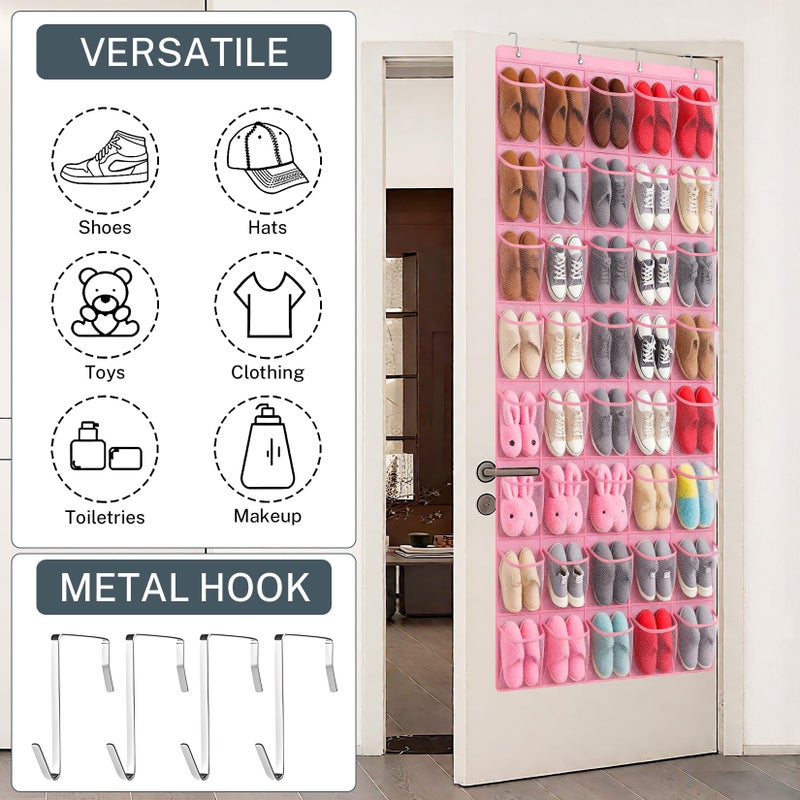 Hualleko 40-Pocket Over the Door Shoe Organizer - Large Mesh Pocket Hanging Shoe Organizer,Behind the Door Shoes Storage Holder Hanger (Pink) - Image 4