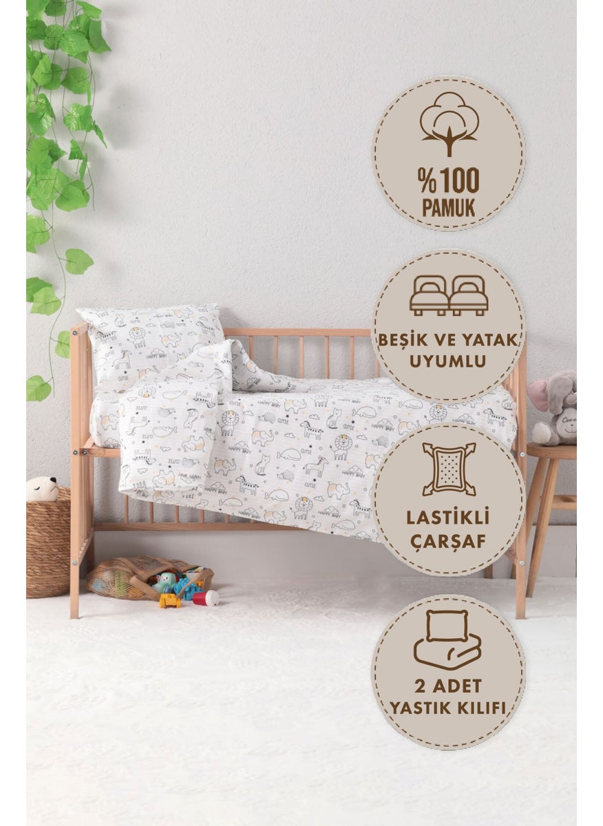 Favora - Baby 100% Cotton Happy Baby Duvet Cover Set - White - Image 1