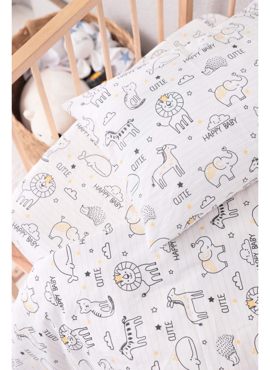 Favora - Baby 100% Cotton Happy Baby Duvet Cover Set - White - Image 1